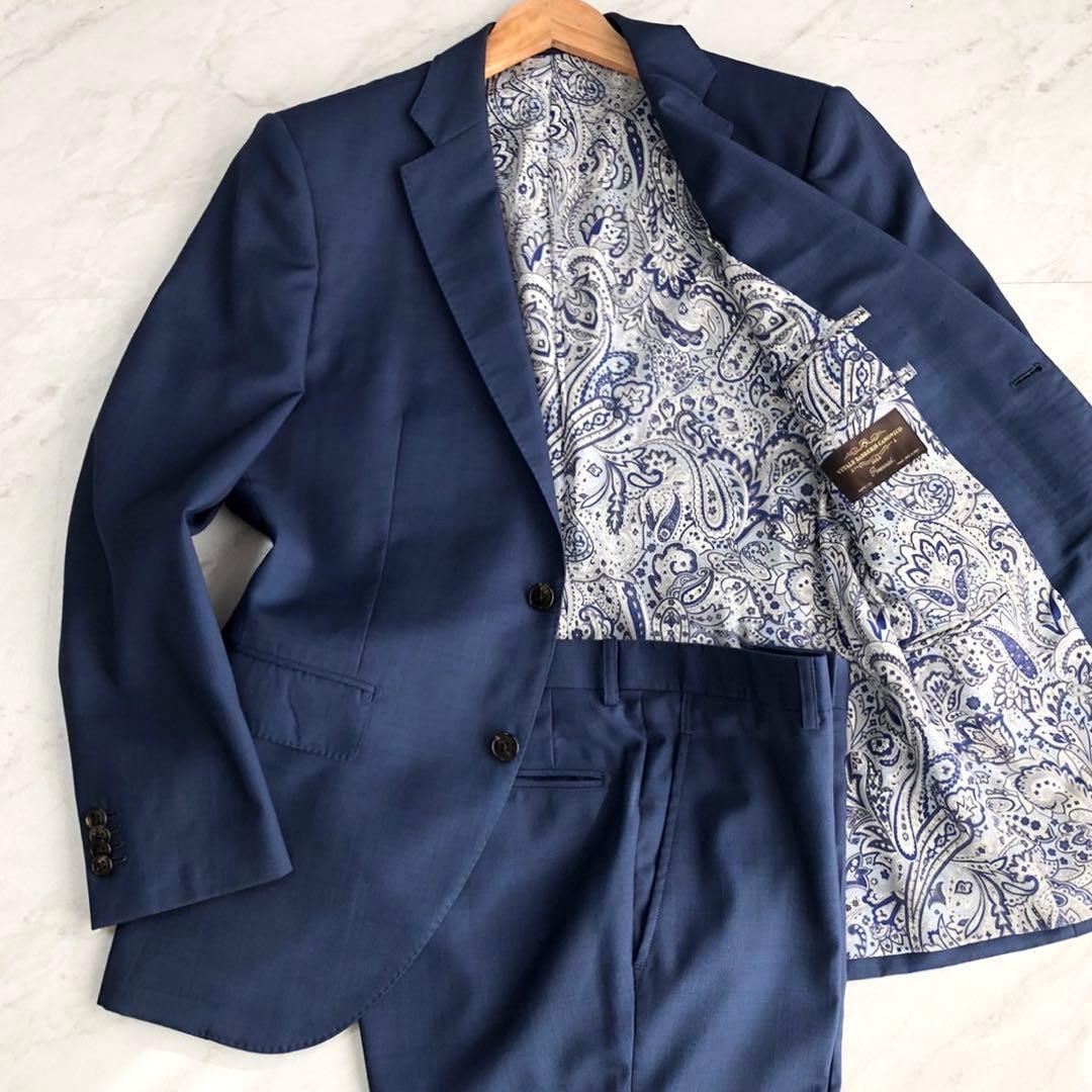 美品✨CANONICO生地 オーダーメイドスーツ 裏地ペイズリー柄 ネイビー系