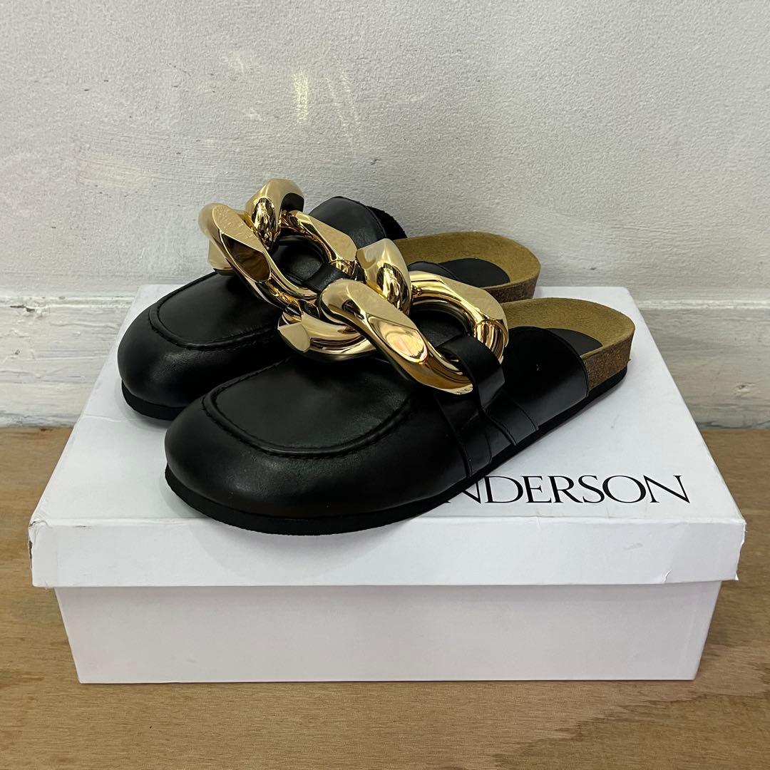 靴 JW ANDERSON CHAIN LOAFER MULES BLACK 40