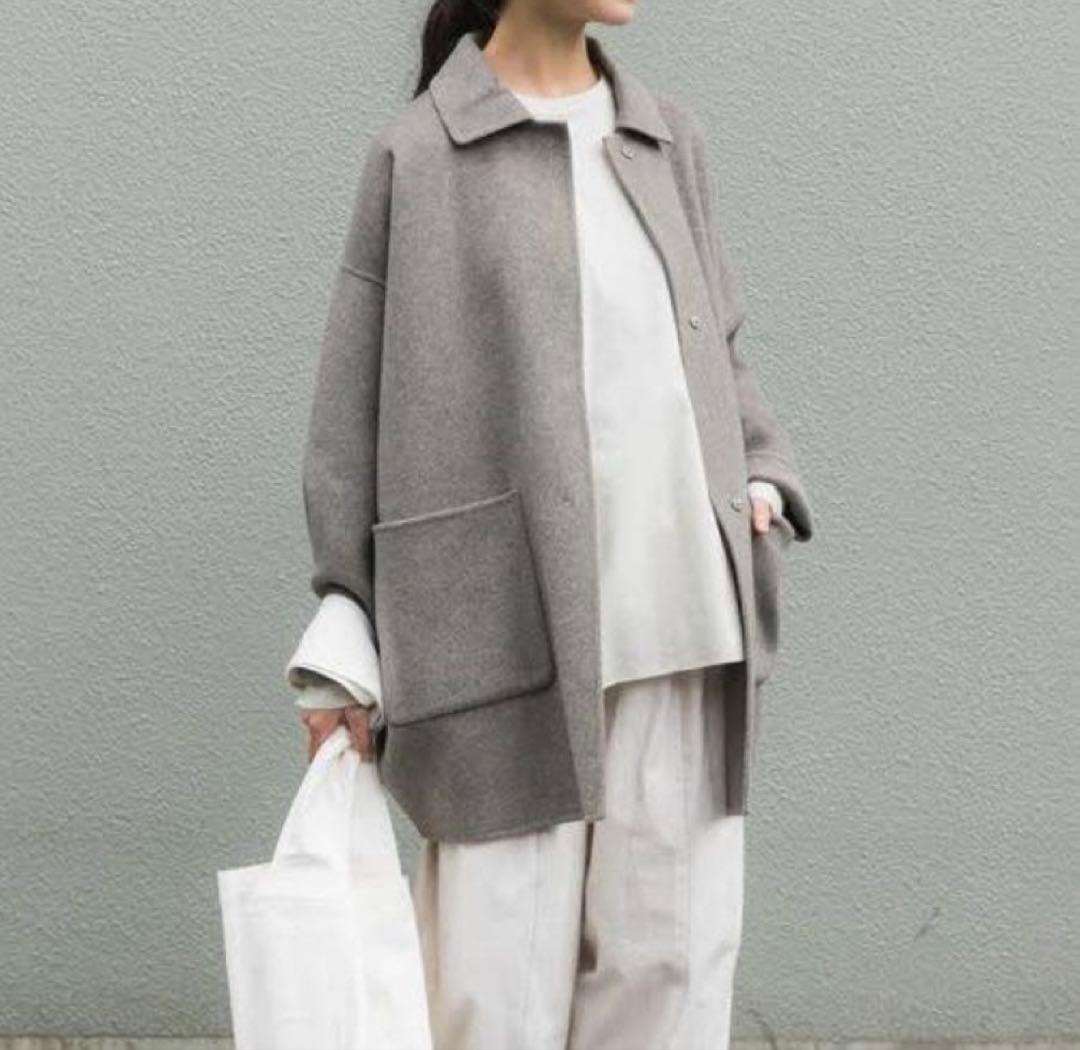 かぐれ グレー ウールステンカラーコート