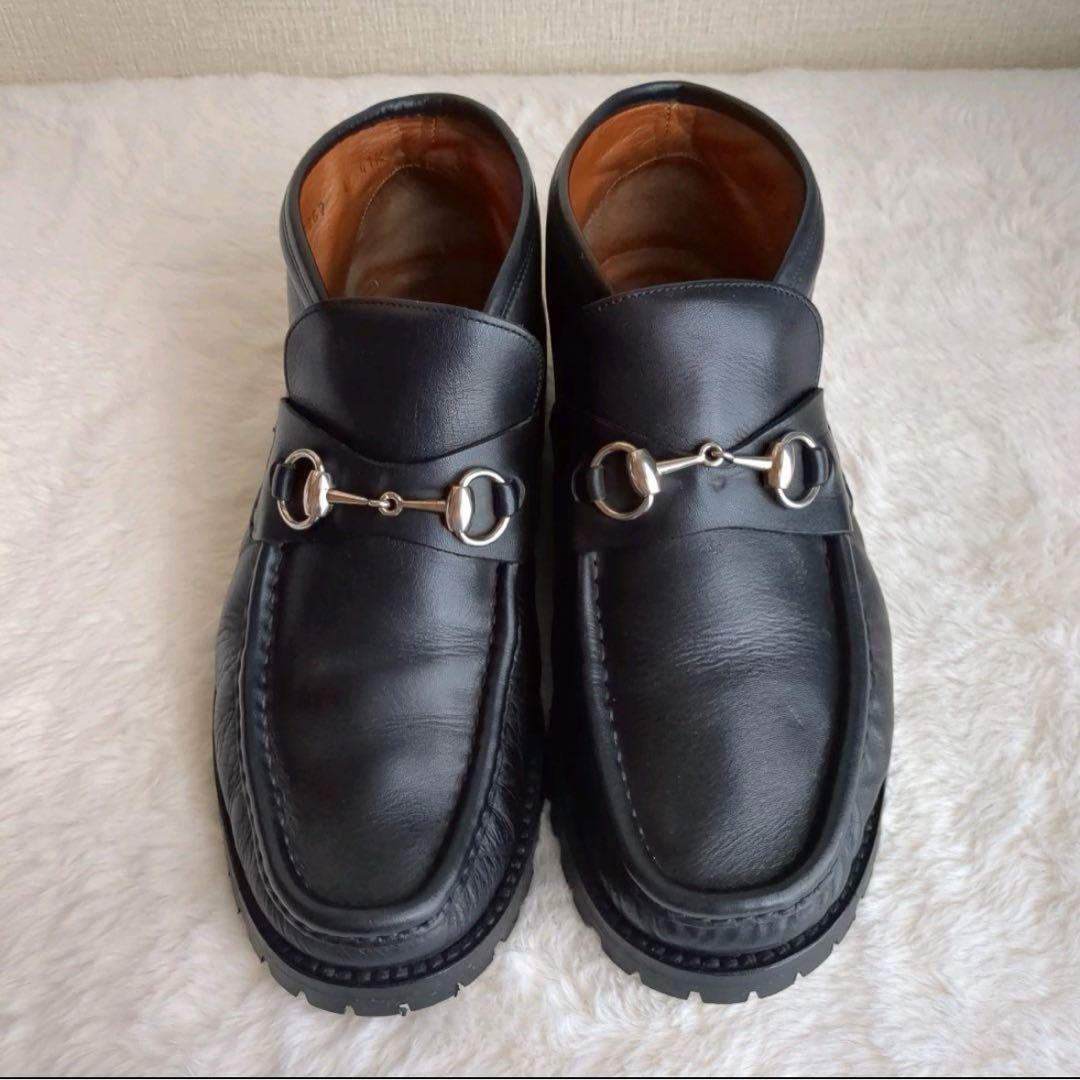 GUCCI チャッカブーツ ホースビット 金具 レザー タンクソール ブラック