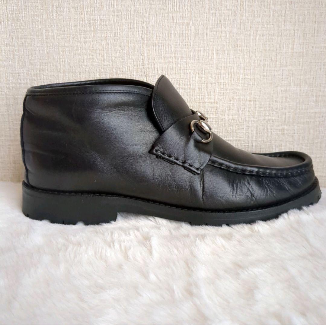 GUCCI チャッカブーツ ホースビット 金具 レザー タンクソール ブラック