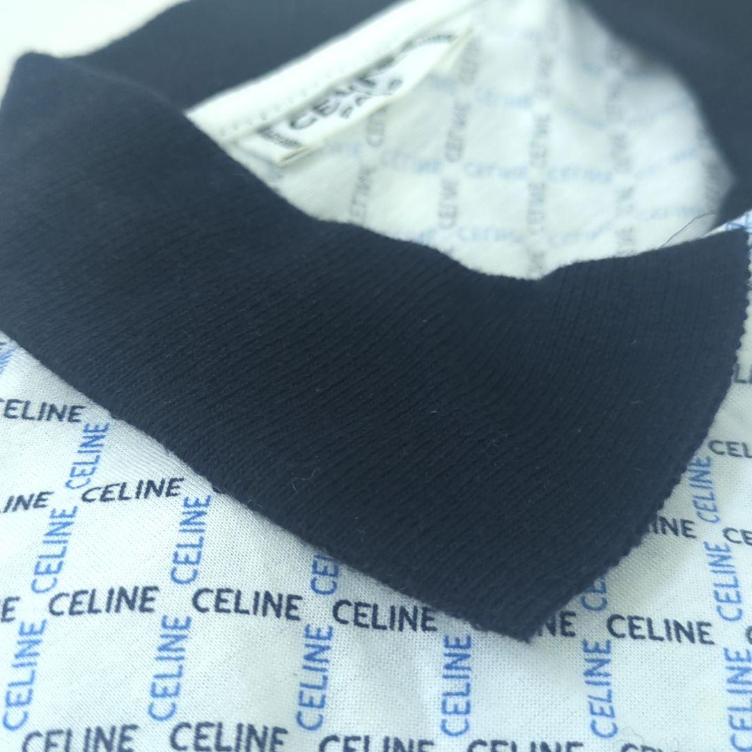 セリーヌ 100% コットン ポロシャツ ホワイト ネイビー ブルー イタリア製