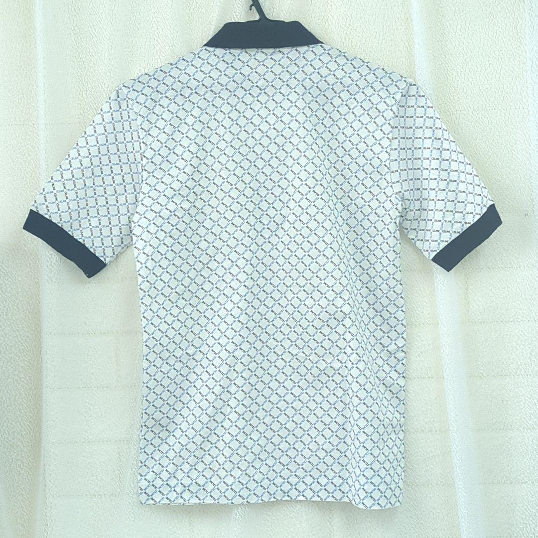 セリーヌ 100% コットン ポロシャツ ホワイト ネイビー ブルー イタリア製