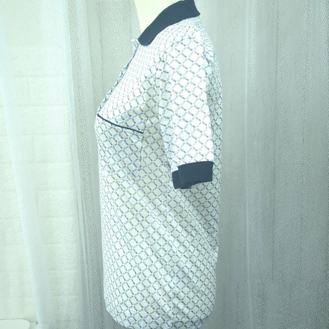 セリーヌ 100% コットン ポロシャツ ホワイト ネイビー ブルー イタリア製