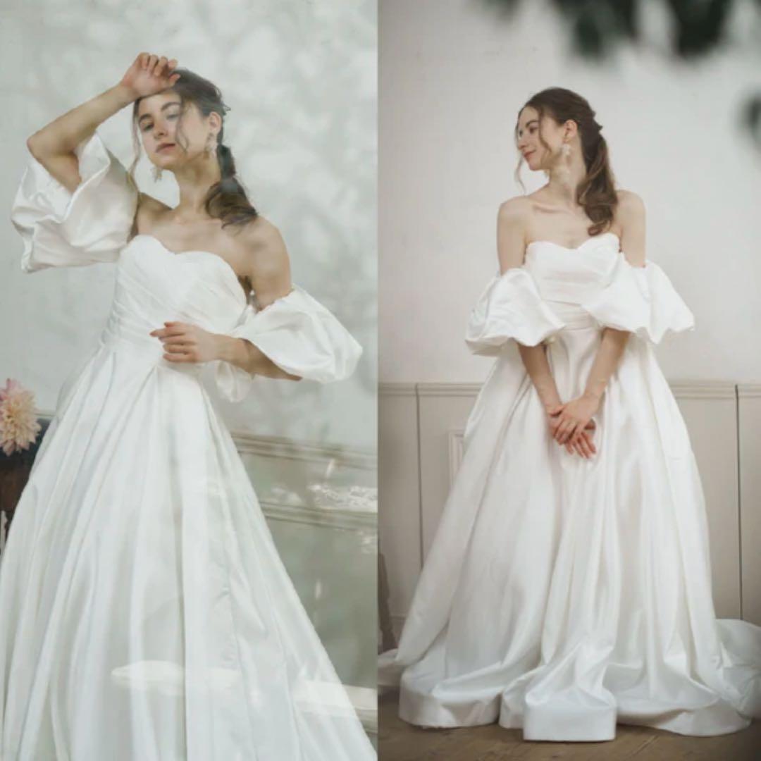 【ドレスプロダクション】W257 パフスリーブ Aラインドレス　トレーン付き