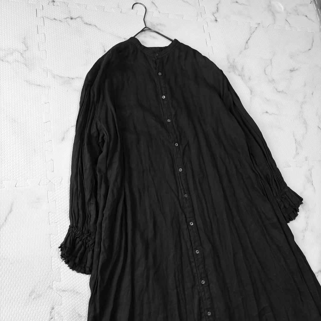 ✨美品✨ nest Robe ネストローブ　黒ロングワンピース　麻100%.