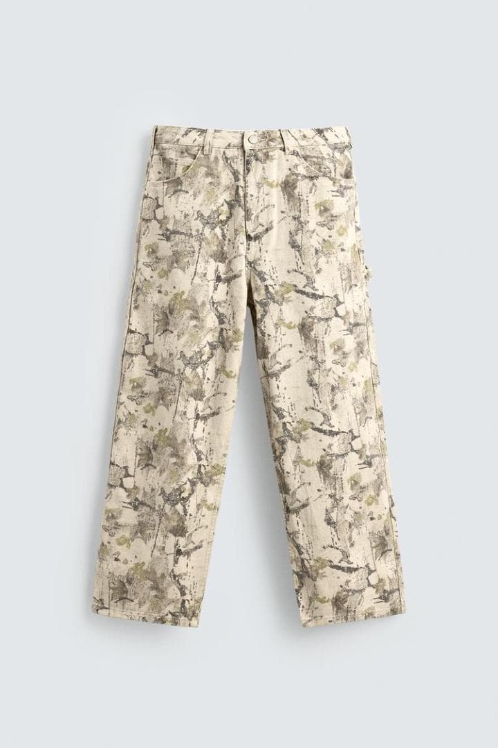ZARA アブストラクト柄バギーフィットカーペンターパンツ EU36 jp29