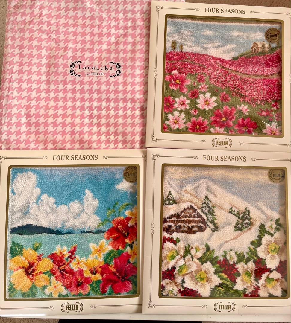 FEILER 四季の花柄 ハンカチ 夏、秋、冬3枚セット