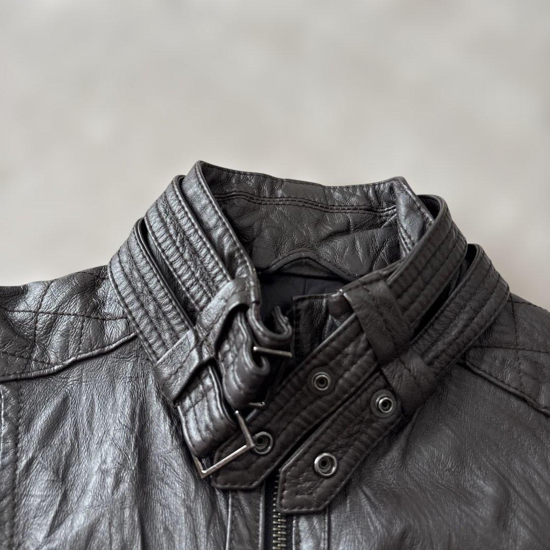 美品【y2k】ラトルトラップ　シングルライダースL 豚革　シワ加工　こげ茶