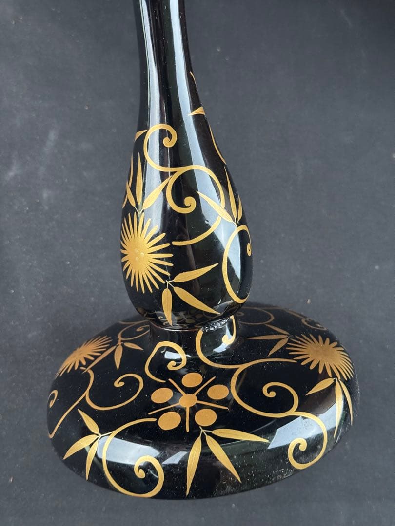 木製　時代　漆器　黒塗　高杯型　菓子器　梨地 松蒔絵　高月　共箱