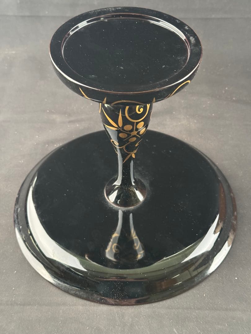 木製　時代　漆器　黒塗　高杯型　菓子器　梨地 松蒔絵　高月　共箱