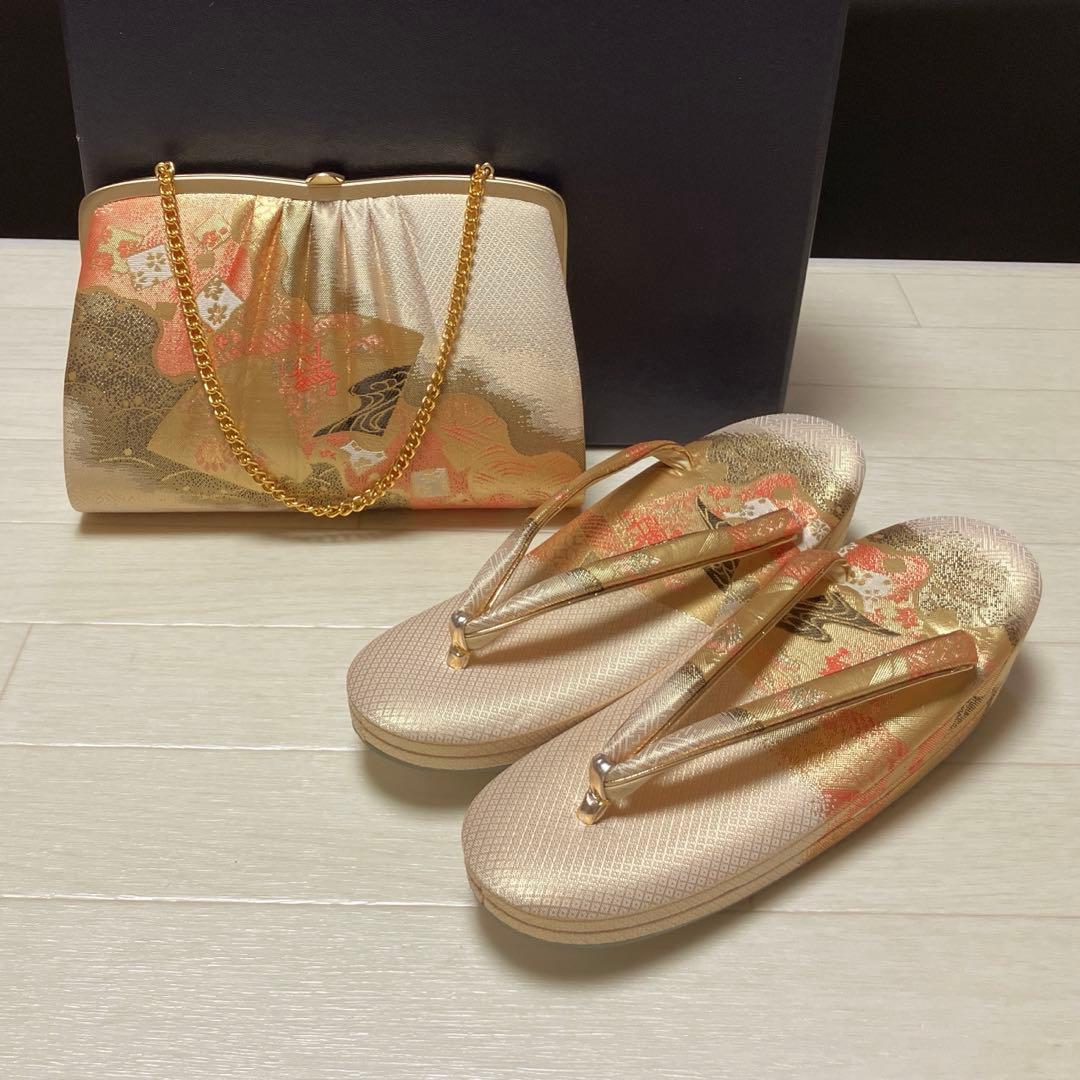 《未使用》佐賀錦　草履バッグセット　ゴールド　Lサイズ