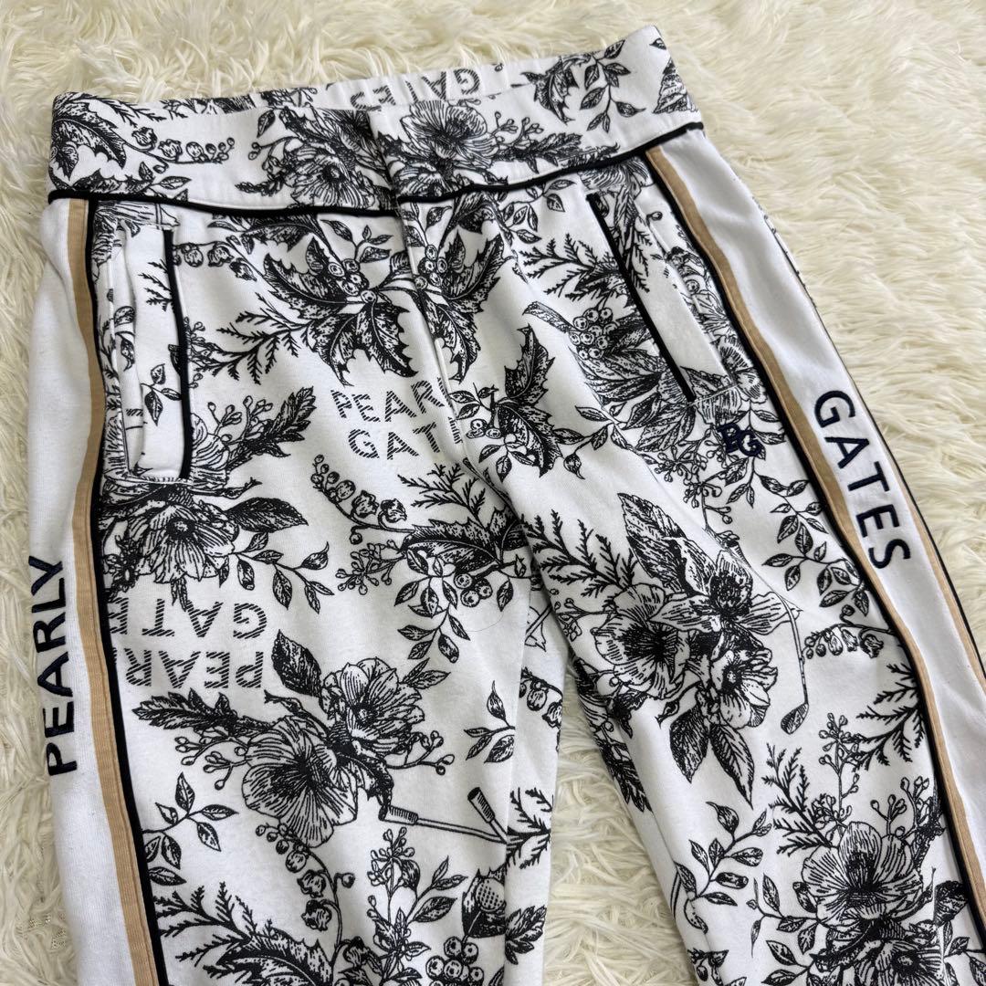【パーリーゲイツ】美品 ジョガーパンツ 花柄 ホワイト 1サイズ レディース