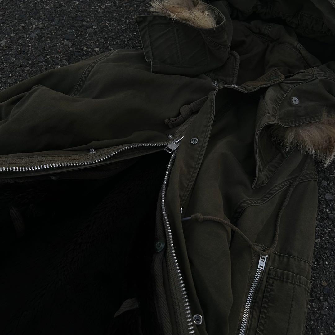 ダブルジップ グランジ ファー付きモッズコート ミリタリー アメカジ