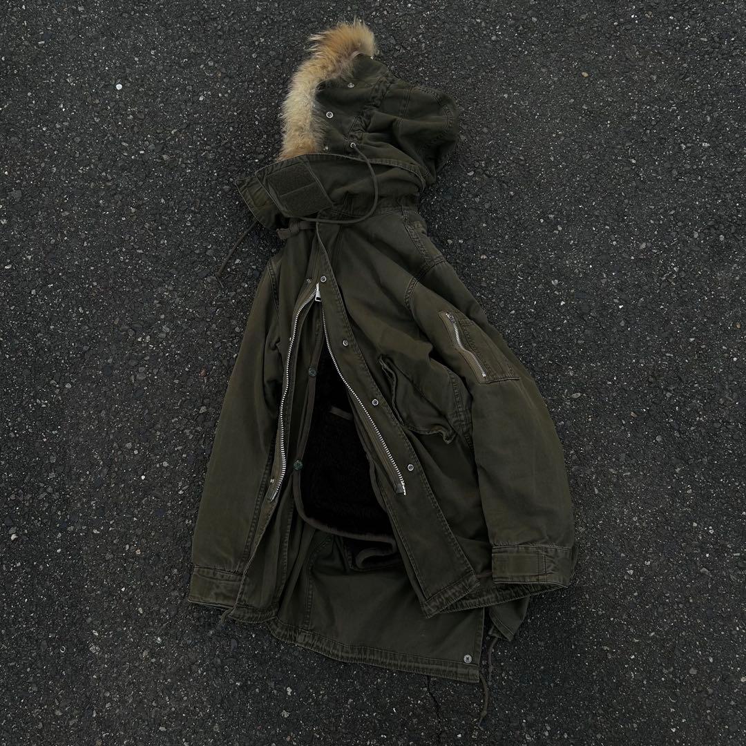 ダブルジップ グランジ ファー付きモッズコート ミリタリー アメカジ