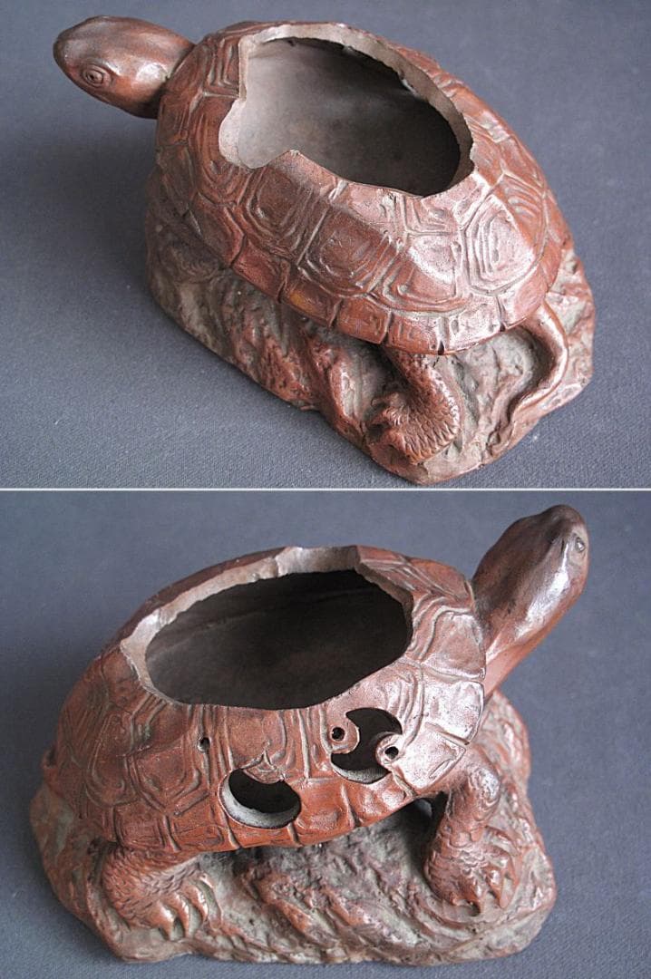 値下げ‼️ 時代!! 天保赤備前『亀に仙人香炉』珍しい細工物　高13㎝