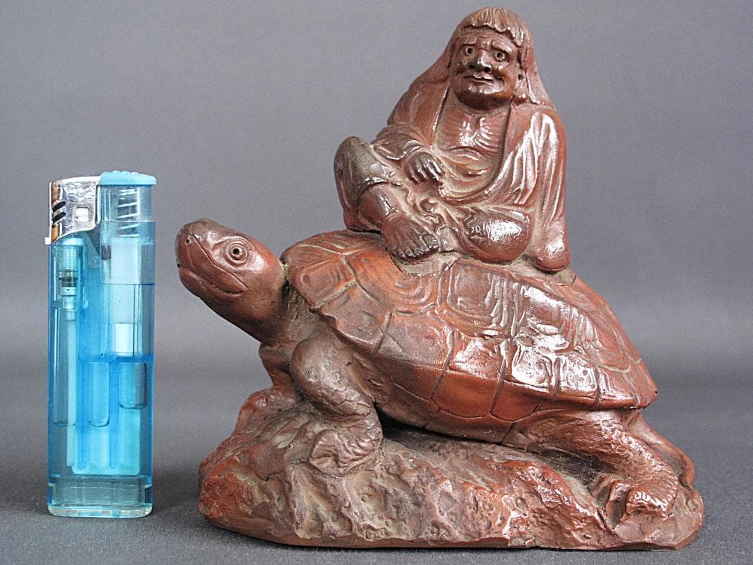 値下げ‼️ 時代!! 天保赤備前『亀に仙人香炉』珍しい細工物　高13㎝