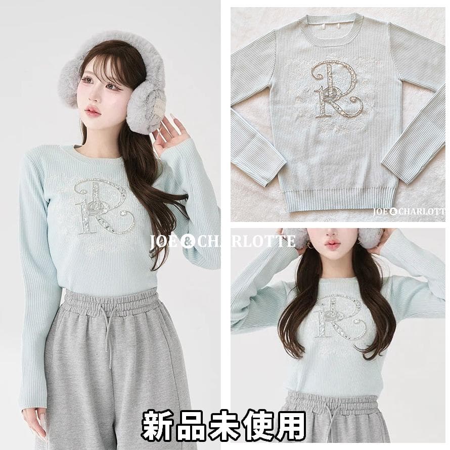 ダーリッチ darich DRビジューフラワーリブニットトップス SAX