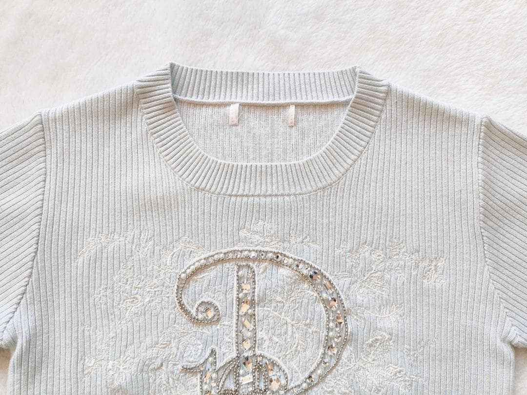 ダーリッチ darich DRビジューフラワーリブニットトップス SAX