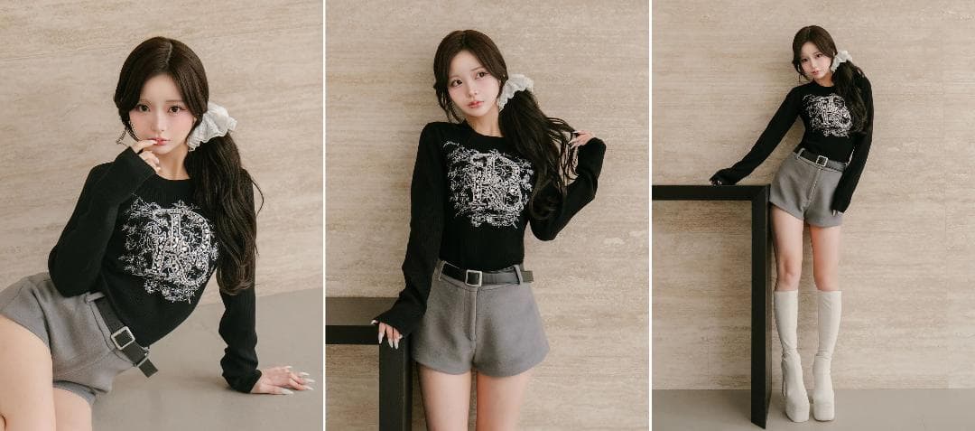 ダーリッチ darich DRビジューフラワーリブニットトップス SAX