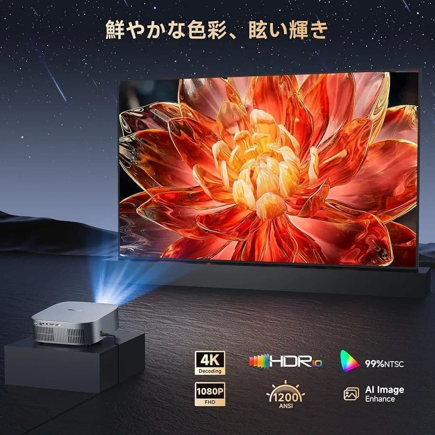 プロジェクター 家庭用小型 1200Ansi 4K対応 プロジェクター 天井吊り