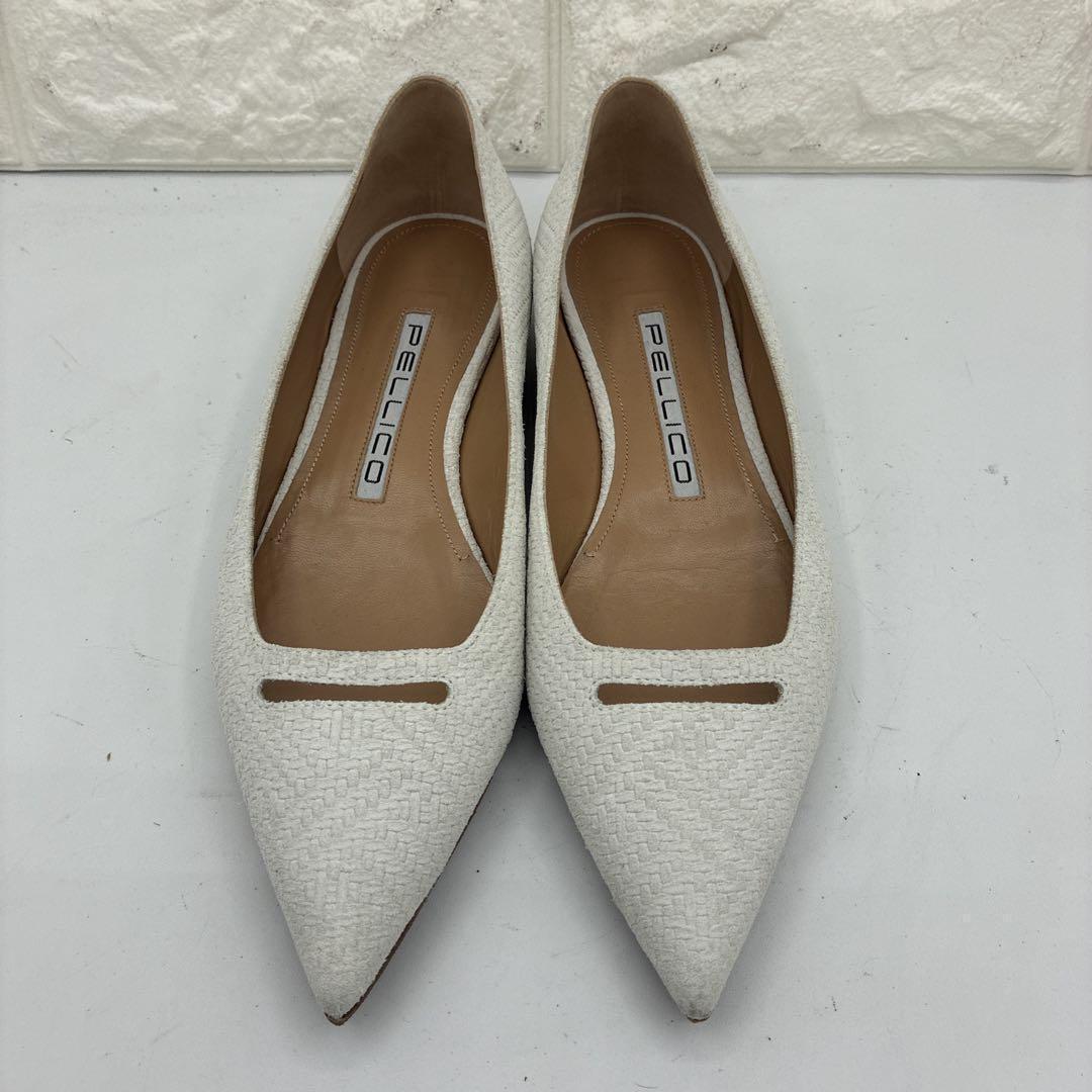 【美品】ペリーコ アネッリ ポインテッドトゥ フラットパンプス 36 ホワイト