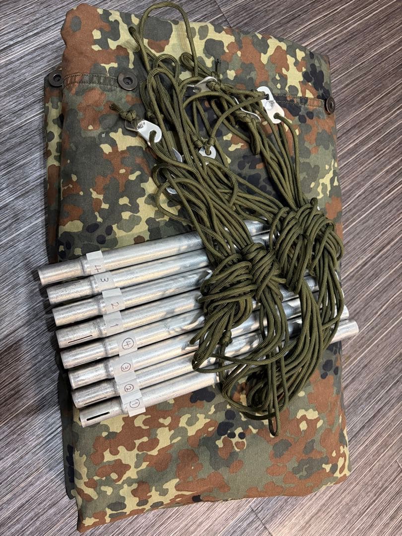 【値下】ドイツ軍 パップテント 軍幕 前面ジッパー加工済／蚊帳・ロープおまけ