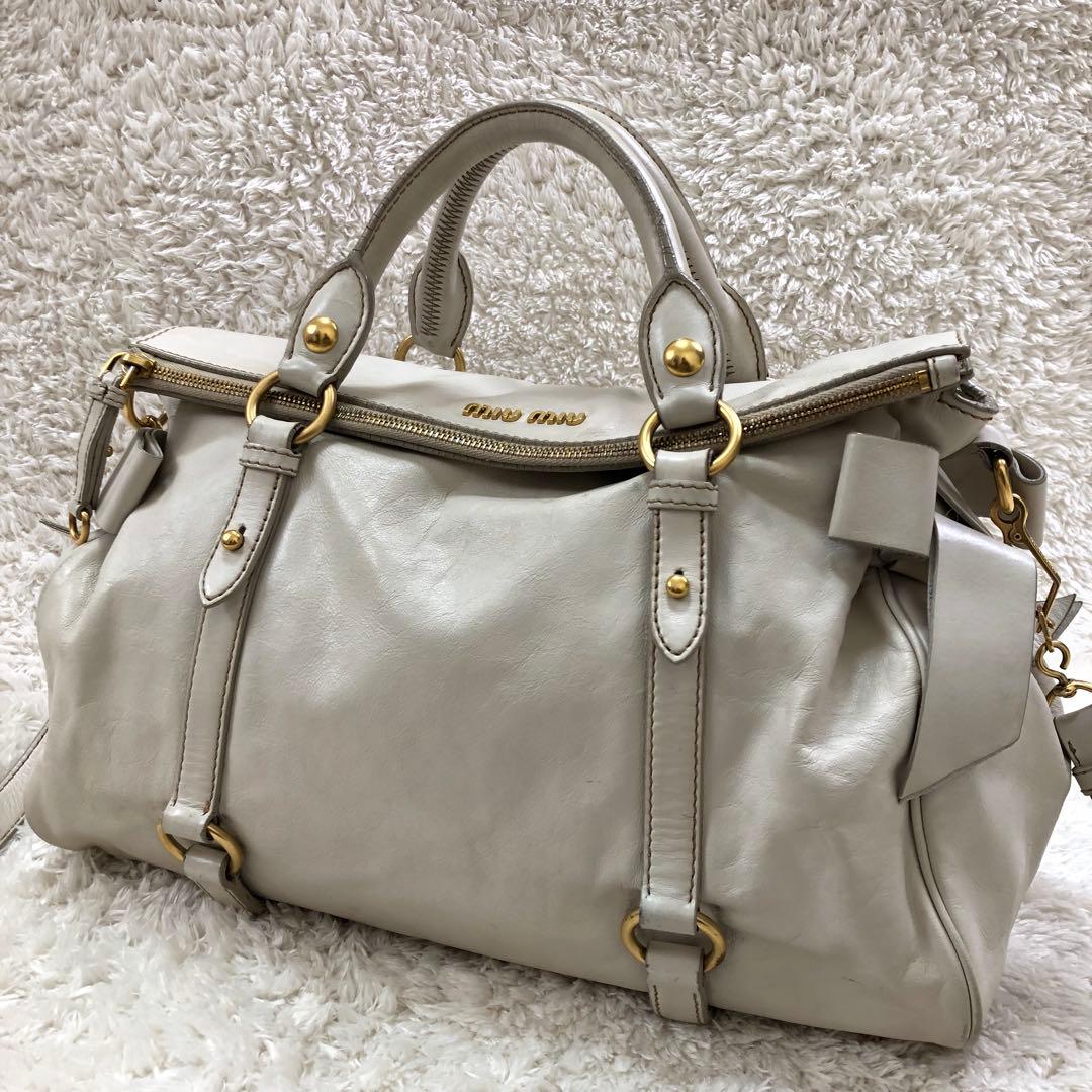 MIU MIU VITELLO LUX ショルダーバッグ 2WAY ホワイト