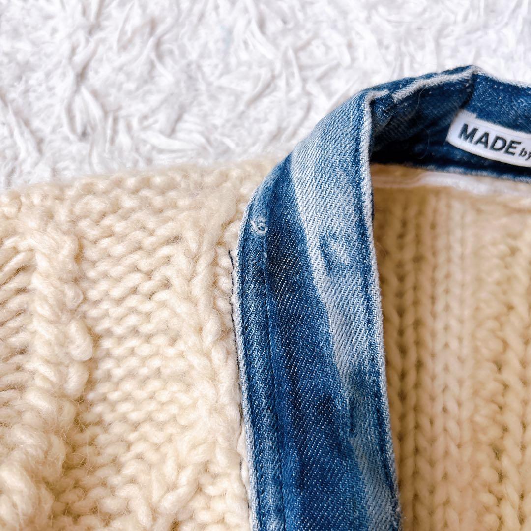 サニーサイドアップ デニムパイピング カーディガン リメイク ケーブルニット