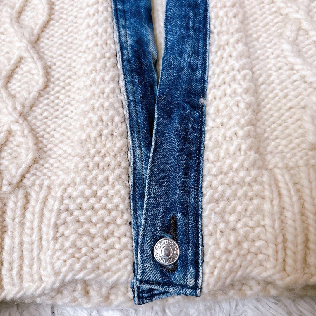 サニーサイドアップ デニムパイピング カーディガン リメイク ケーブルニット