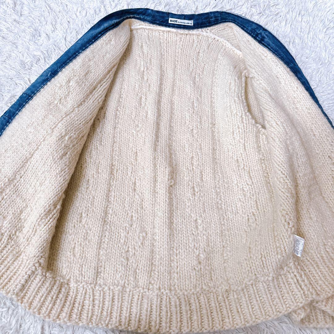 サニーサイドアップ デニムパイピング カーディガン リメイク ケーブルニット