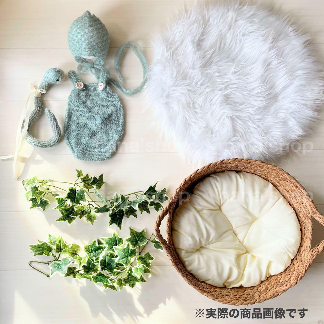 手編み風かごセット【透かし編み緑へび】♪ニューボーンフォト撮影衣装 小道具　干支