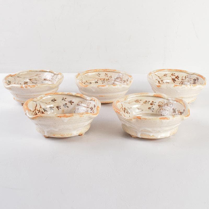 和食器　笠原窯　志野　向付　五客　共箱　V　R4988