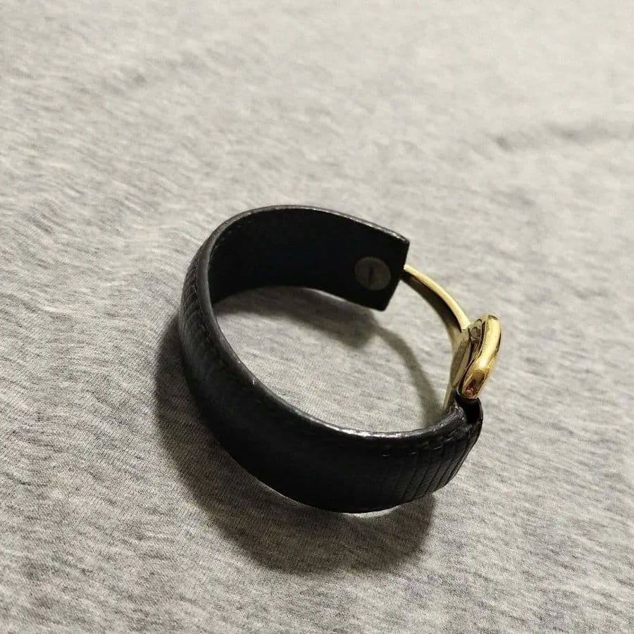 GUCCIグッチ ホースビット レザーバングル レザーブレス ブラック×ゴールド
