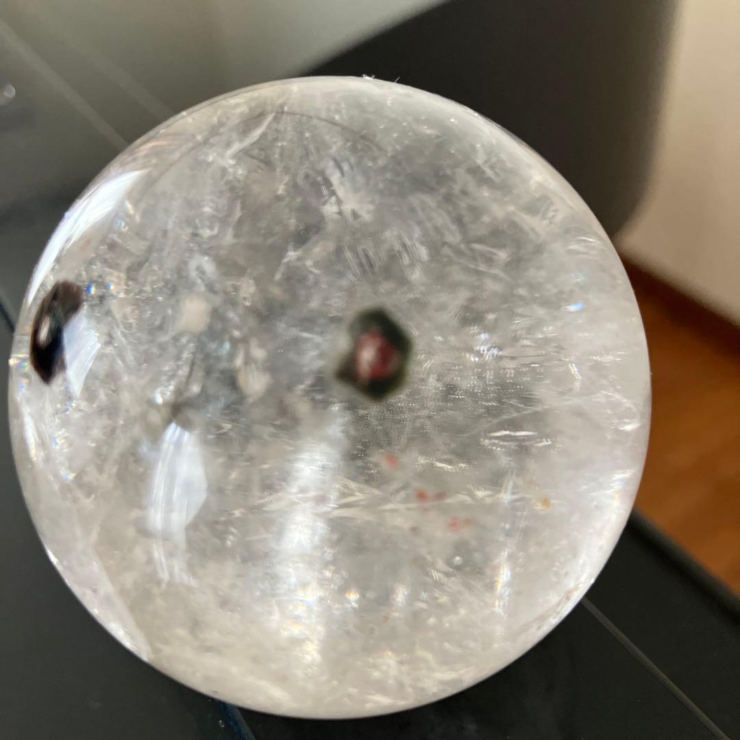 珍！レインボー入り！トルマリンインクォーツ　スフィア　天然石置物　D99