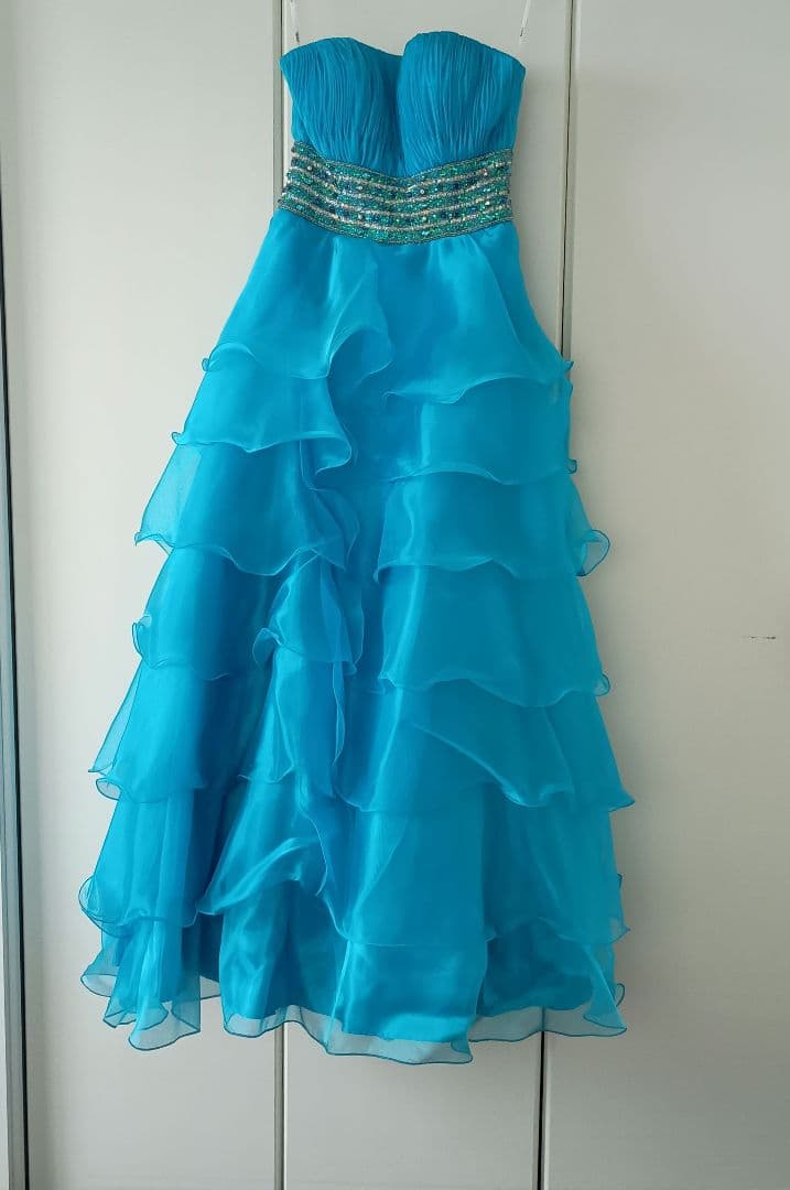 Bicici ブルー フリル シフォン ロングドレス