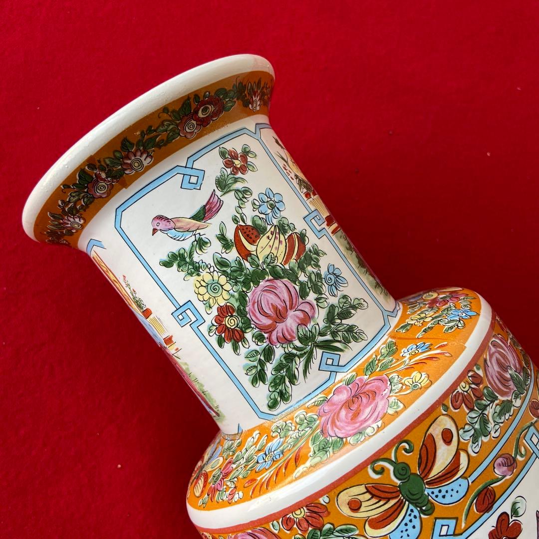 中国 アンティーク 花瓶 色絵 花鳥 人物文様 大型花器 飾り壺　e1357-G