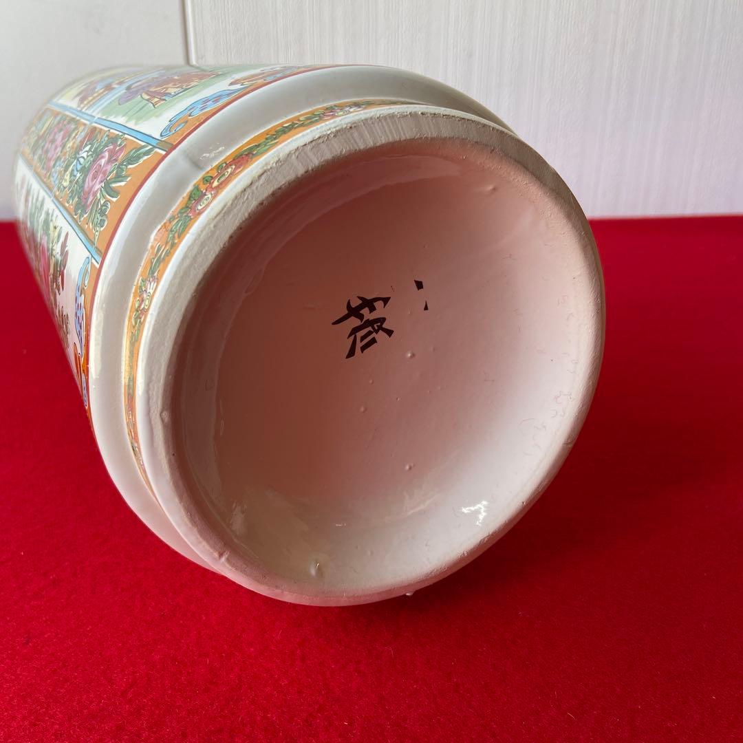 中国 アンティーク 花瓶 色絵 花鳥 人物文様 大型花器 飾り壺　e1357-G