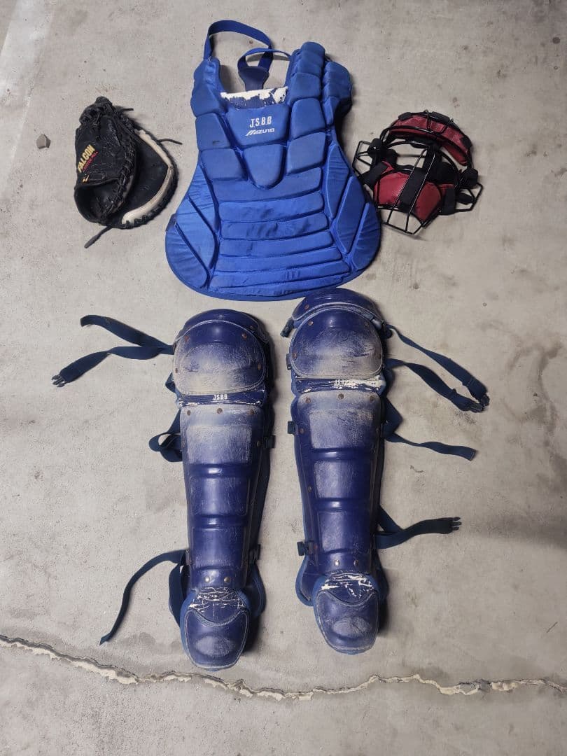 【MIZUNO】軟式野球大人用キャッチャー用レガース&プロテクター ブルー