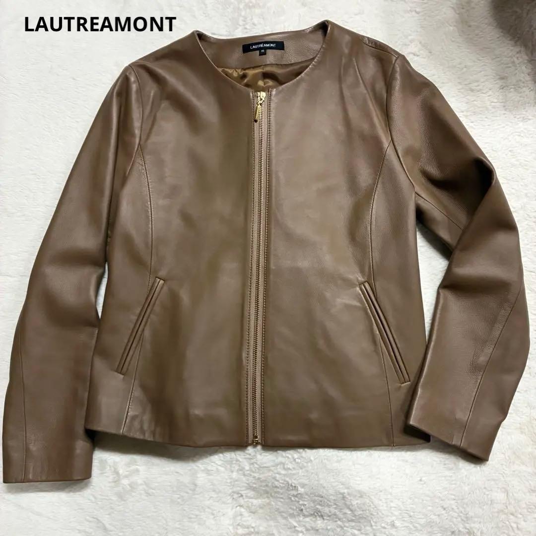 LAUTREAMONT 羊革レザージャケット ノーカラー ブラウン Lサイズ
