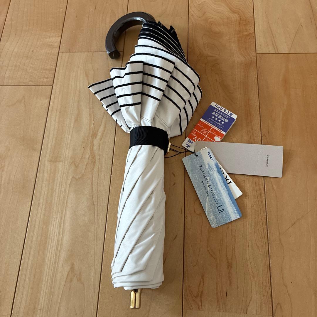 ビューランス　持ち手付きホワイト×ブラックフリル　晴雨兼用日傘①若干汚れあり！