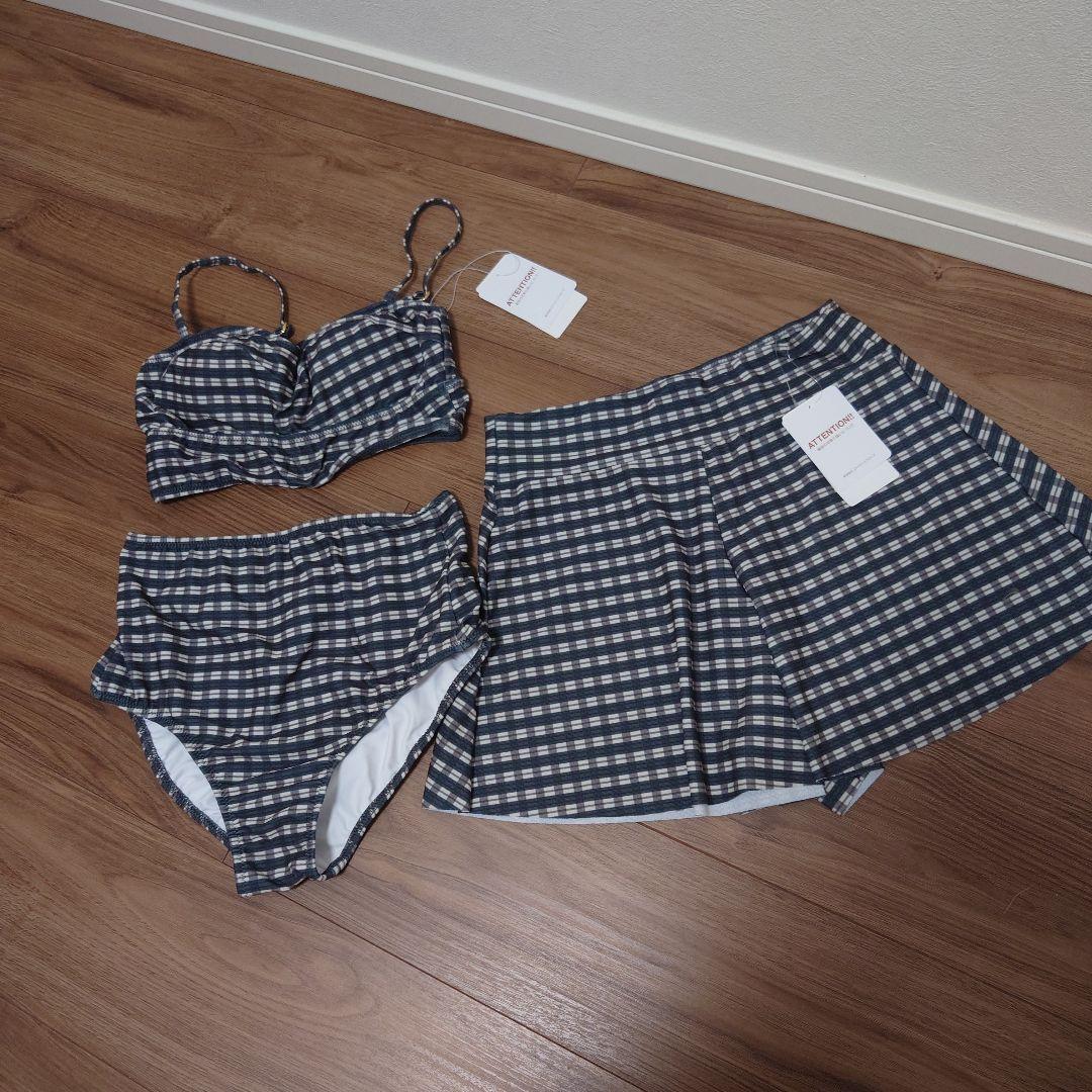 チェック柄　ビキニ　スカートセット FREEサイズ　グリーンレーベル