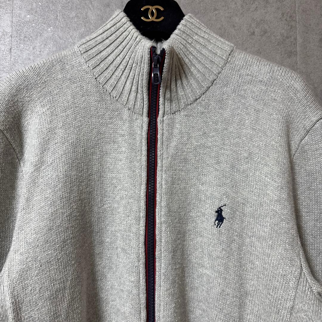 【美品】ポロラルフローレン フルジップ ニット セーター グレー S 綿100