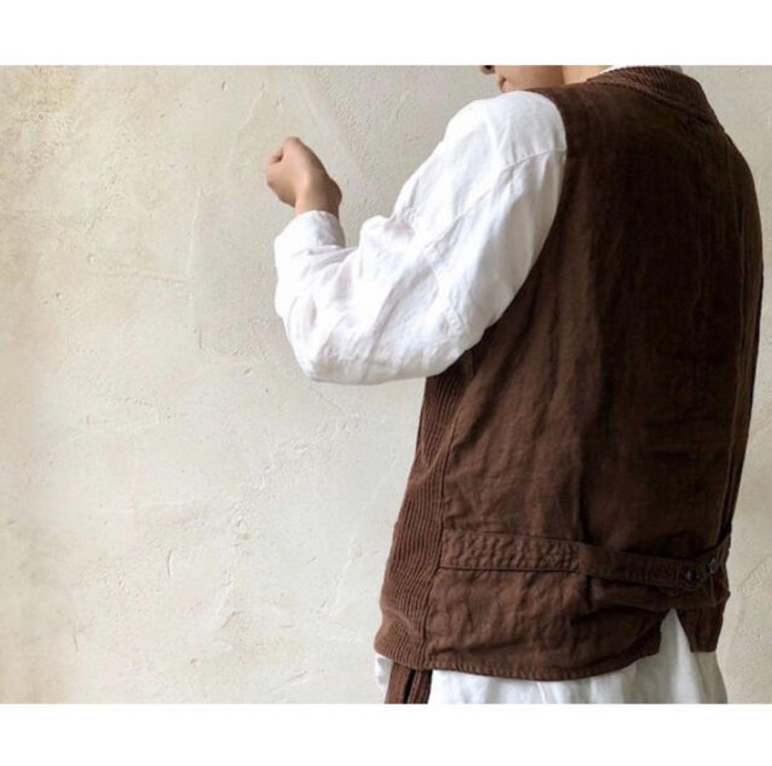 極美品＊nest Robe コットンコーデュロイハンティングベスト 後身頃リネン