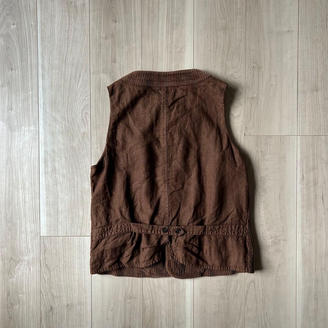極美品＊nest Robe コットンコーデュロイハンティングベスト 後身頃リネン