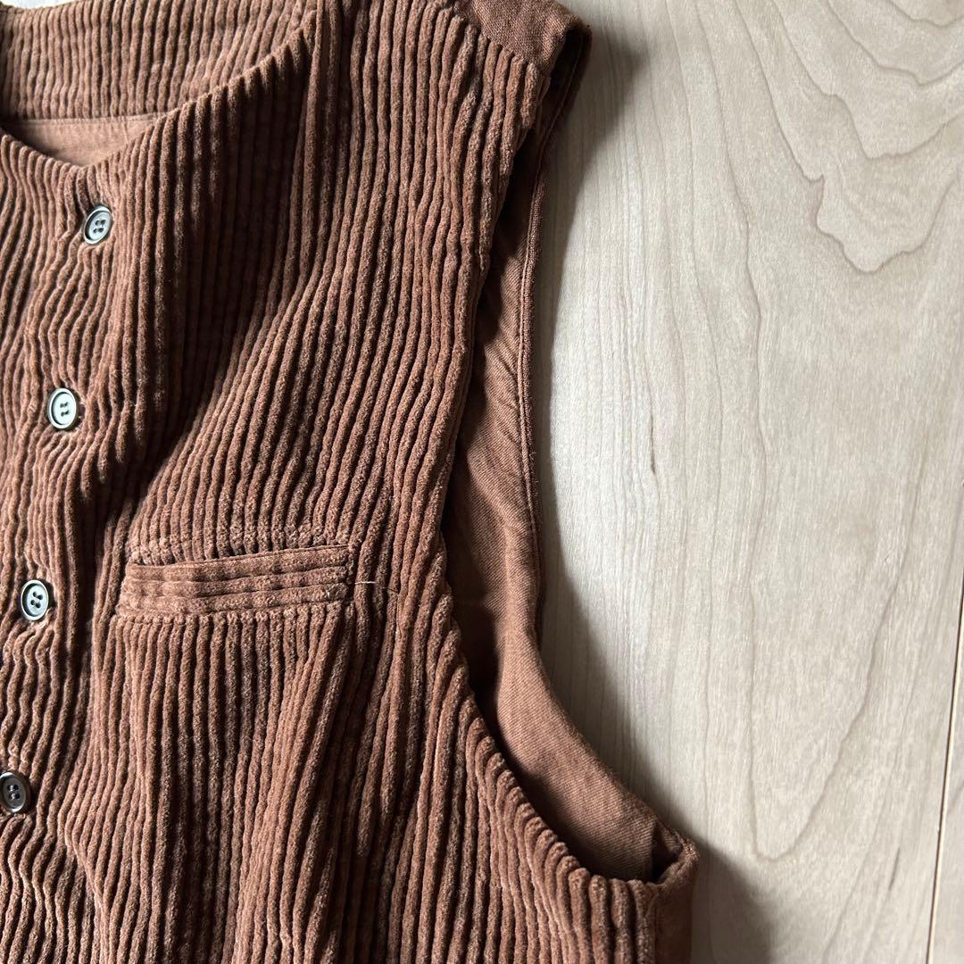 極美品＊nest Robe コットンコーデュロイハンティングベスト 後身頃リネン