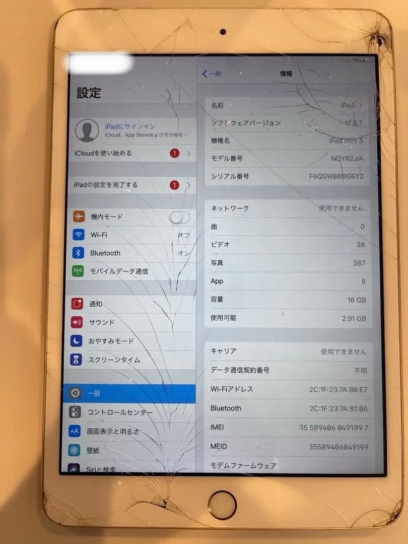 iPad mini3 16GB NGYR2J/A 動作確認済み　ボタン反応確認済