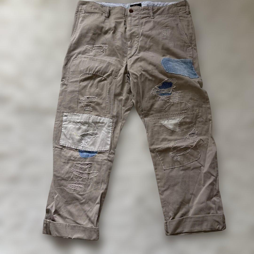 極美品！ポロ ラルフローレン リペア加工 クラッシュ チノパン ボトム パンツ