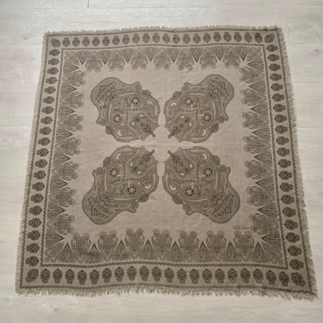 スカル柄レアデザイン美品✨絹カシミア入り高級ストール／アレキサンダーマックイーン