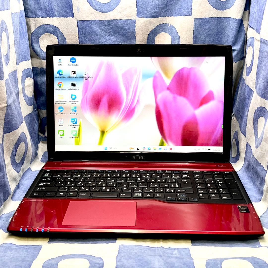 爆速SSD512G☆i7☆大人気赤ノートパソコン♪ブルーレイ&カメラ！Win11